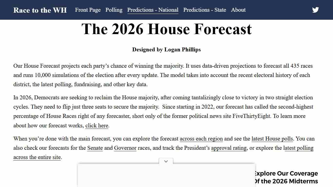 Predictions for the House - 2026 Midterms - Updated Daily — Race to the WH