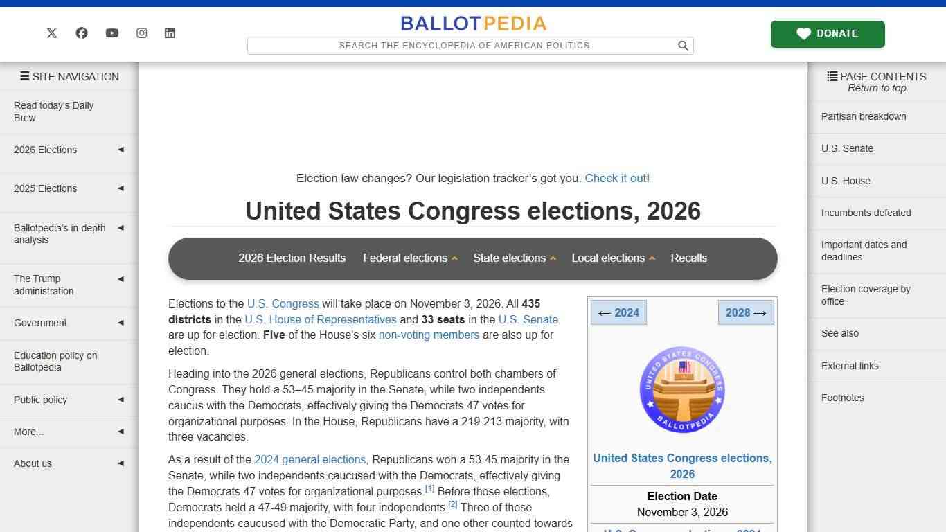 United States Congress elections, 2026 - Ballotpedia