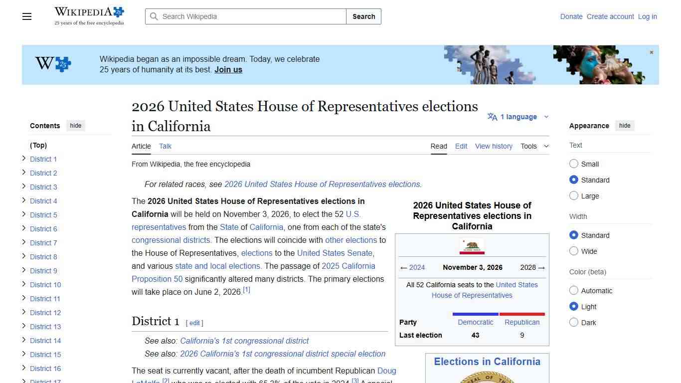 2026 United States House of Representatives elections in California - Wikipedia