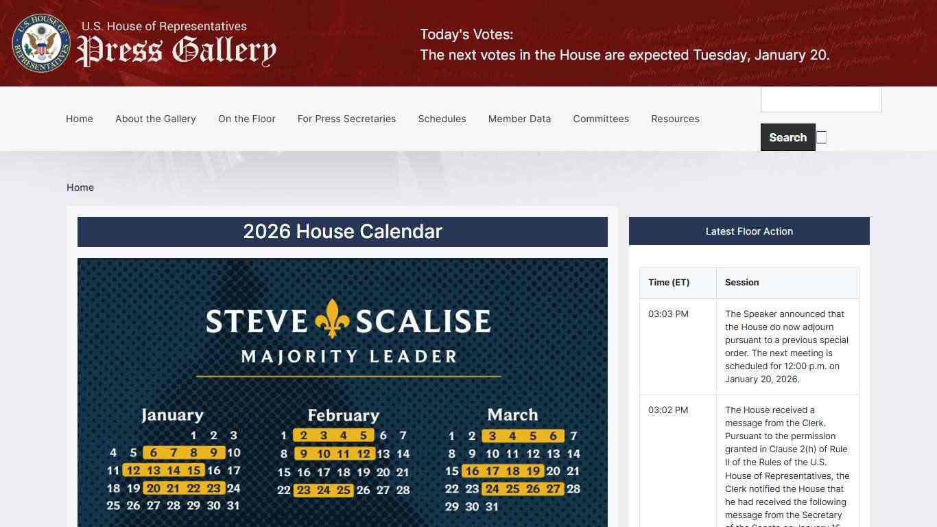2026 House Calendar | House Press Gallery